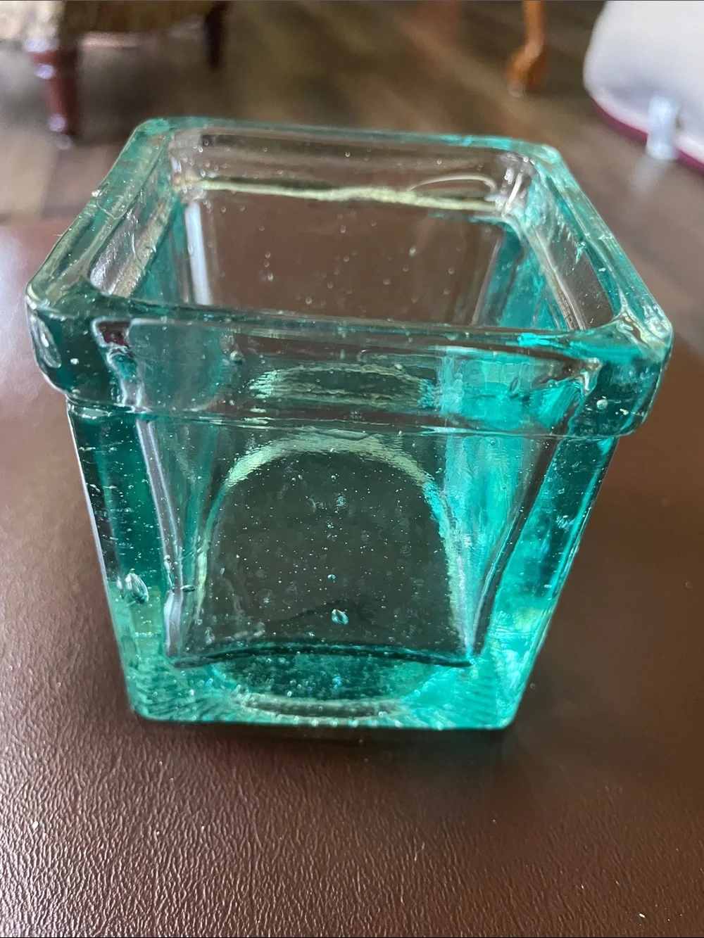 Square Teal Glass Votive Candle Holder